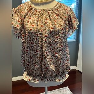 Max Studio Red and Cream Floral Blouse. NWOT.